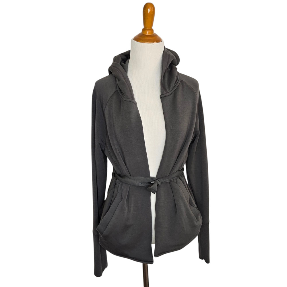 Athleta Clarity Cinch Open Cardigan Modal Gray Soft Sweatshirt Women Small - Picture 3 of 14